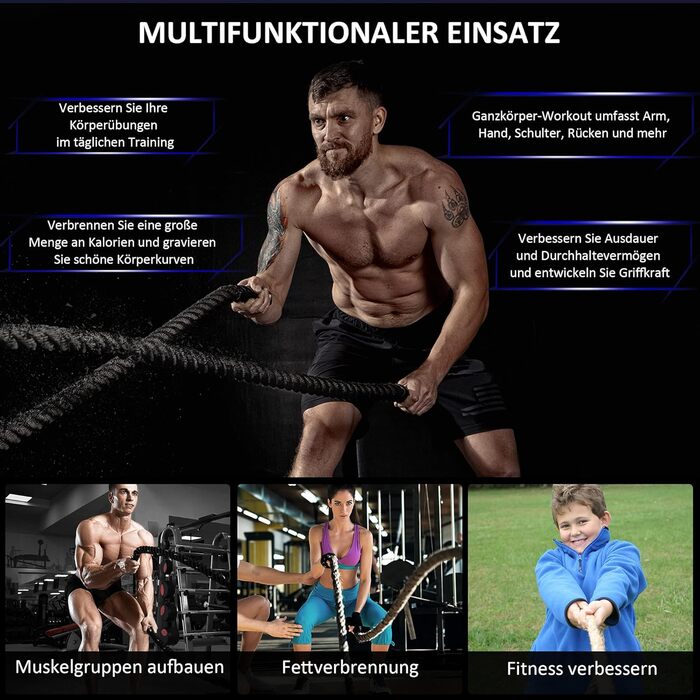 Тренажерська мотузка HOMCOM для силових тренувань, Ø38 мм, 9 м, чорно-жовта