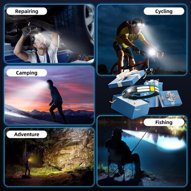 Налобний ліхтар LED, перезаряджається, 230° широкий кут огляду, 6 режимів світла, сенсор, водонепроникний, легкий, для бігу, риболовлі, туризму