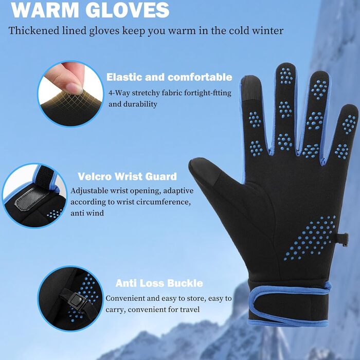 Рукавички сенсорні чоловічі жіночі спортивні термо рукавички для зими, антиковзаючі, для активного відпочинку, бігу, їзди на велосипеді, походів (чорний, синій)