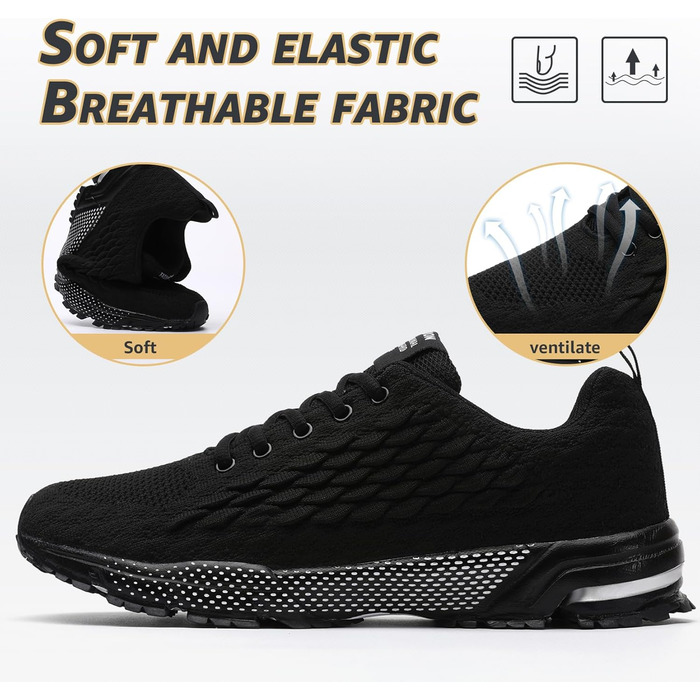 Чоловічі кросівки ASHION для бігу та занять спорту. Дихаючі, легкі, чорного кольору (44 EU)