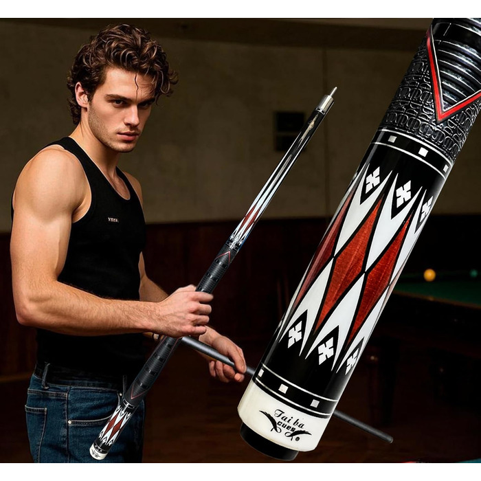 Більярдний кий Tai Ba Cues 58'' з чохлом, дерев'яний канадський клен, 19 oz, PU-покриття, 13mm шкіряний наконечник, Магоні