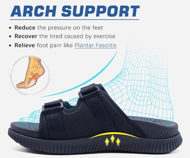 Чоловічі спортивні сандалії KuaiLu з м'якою устілкою, ортопедичні для фасціїту, Outdoor, Wander, легкі, відкриті пальці, регульована липучка, сланці (Морський, 45 EU)