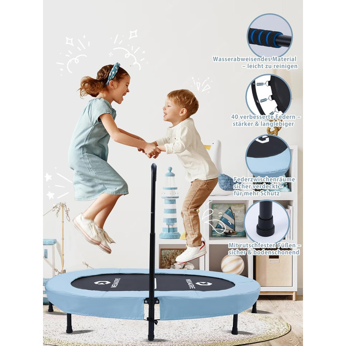 Батут овальний для дому 2 осіб, до 150 кг, синій з ручками - для дітей та дорослих, фітнес, розвиток м'язів