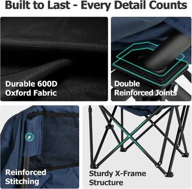 Обідній стілець для кемпінгу OVERMONT з підігрівом XL, розкладний, для відпочинку на природі, риболовлі, блакитний