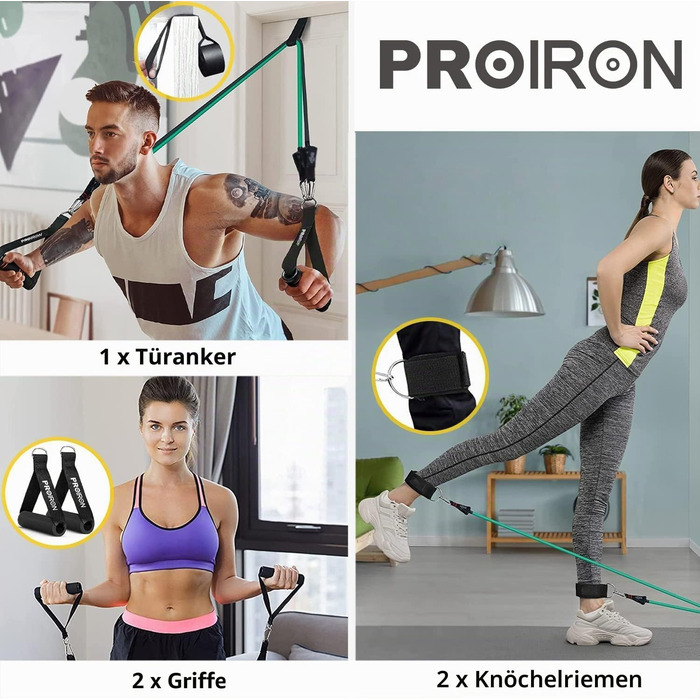 Гумові еспандери PROIRON для фітнесу, 5 рівнів опору, набір для йоги, пілатесу та силових тренувань з латексу