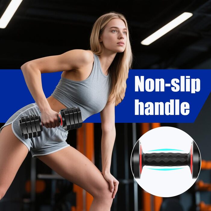LEEKEY Регульовані гантелі, набір, 10.2 кг - для фітнесу та тренувань, антиковзний грип, швидке налаштування ваги