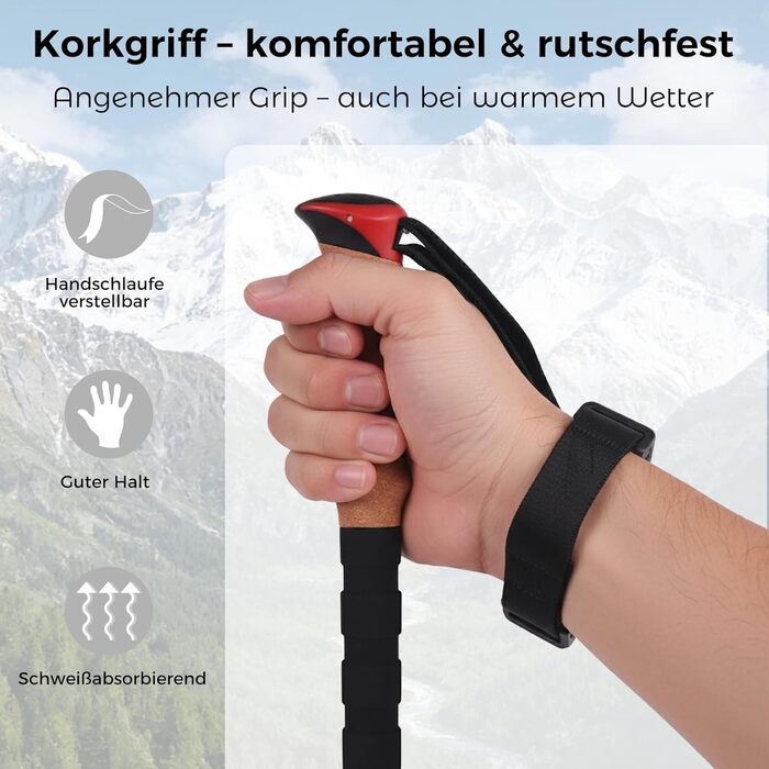 Комплект карбонових палиць для скандинавської ходьби та трекінгу (2 шт), ультралегкі, регульовані 62–135 см, з корковими ручками, для чоловіків та жінок