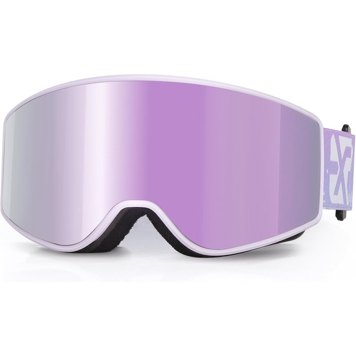 EXP VISION Лижна маска з антифогом, набір для батьків і дітей, 100% UV захист, OTG сноуборд-окуляри для чоловіків, жінок, підлітків і дітей, бузкова