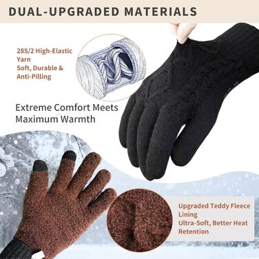 Зимові рукавички Origem для чоловіків та жінок. Теплі рукавички з вовни з підкладкою з флісу, сенсорні, для спорту та активного відпочинку. Чорний колір.