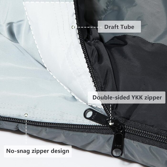 Спальний мішок BISINNA Mumienschlafsack -10°C - 5°C [400GSM] для туризму, кемпінгу та подорожей (сірий)