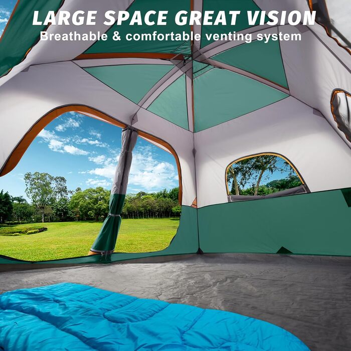 Намет кемпінговий 4-8 осіб Campingzelt водонепроникний, з тентом, зелений 360x270x200 см для кемпінгу, туризму та трекінгу