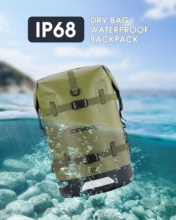 Водонепроникний рюкзак IDRYBAG 55L для подорожей, каякінгу, плавання та paddle-boarding, зелений