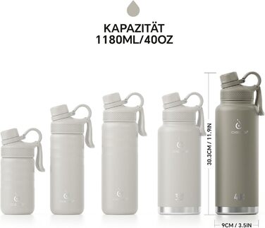 Вакуумна пляшка для води IDEUS 1140 мл, нержавіюча сталь, подвійні стінки, спортивна фляга з герметичною кришкою, колір селадон