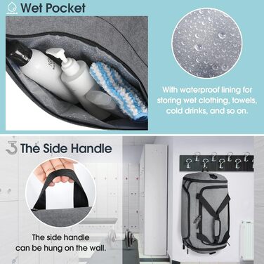 RAINSMORE спортивна сумка 40L для подорожей і тренажерного залу з відділенням для взуття, водонепроникна, сіра
