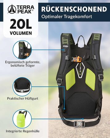 Туристичний рюкзак 20 л Active 20 Premium з вентильованою спинкою, дощовиком і кріпленням для питної системи, з дихаючої 3D Air Mesh, для трекінгу та походів