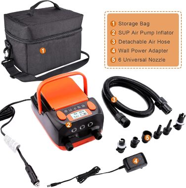 Електричний надувний насос AGPtEK 6000mAh для SUP, матраців, наметів та човнів. 16 PSI, 12V, акумуляторний компресор