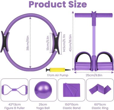 Набір для пілатесу AOOSA: кільце Magic Circle 38 см, 6 шт. для йоги, фітнесу та реабілітації