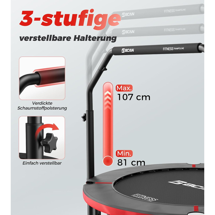 Міні-батут BCAN для дому, 102 см, складний, для дорослих, з регульованою ручкою, вантажопідйомність 150 кг, для фітнесу та тренувань вдома