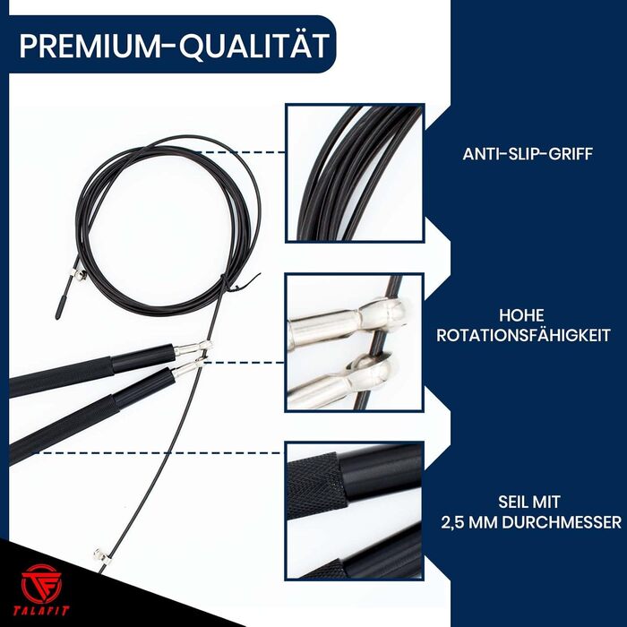 Професійне скакалка для кросфіту | Регульоване фітнес-канат з високошвидкісними підшипниками | Боксерська скакалка | З сумкою (Сріблястий)