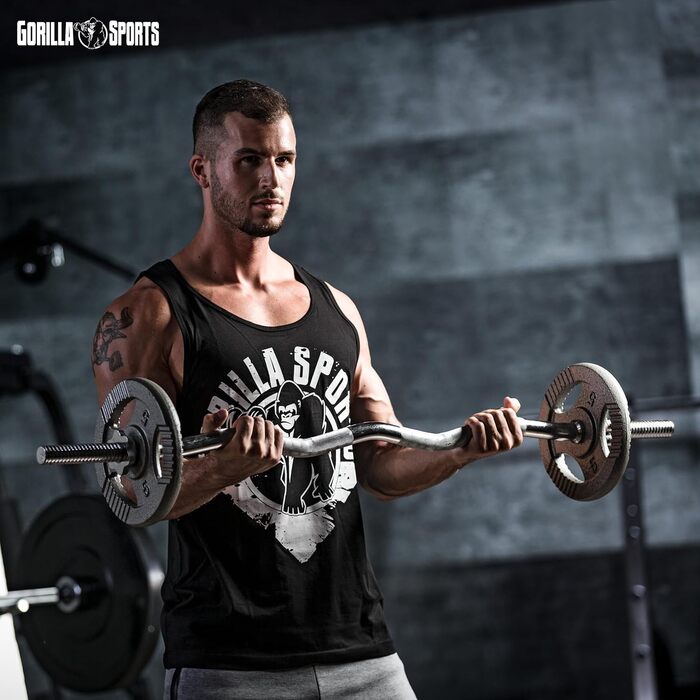 Набір гантелей GORILLA SPORTS 35 кг з SZ-грифом 120 см, чавунні диски 2x1,25 кг, 2x2,5 кг, 4x5 кг, діаметр 30 мм, рифлений хват, 2 замки-зірки