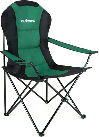 Зручний складаний стілець для кемпінгу Outtec, 130 кг, з високою спинкою, підсклянник, сумка, риболовний стілець, зелений