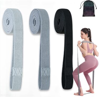 Стрічки для фітнесу з тканини, тренувальні стрічки для пілатесу, набір 3 шт. Стійкі до ковзання, спортивні стрічки для фітнесу, силові тренування, стрічки опору, сірі, темно-сірі, чорні