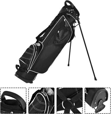 Чорна сумка для гольфу COSTWAY з підставкою, водонепроникною кришкою та 4 відділеннями, легка переносна сумка з відділенням для головок та ременем, для жінок та чоловіків