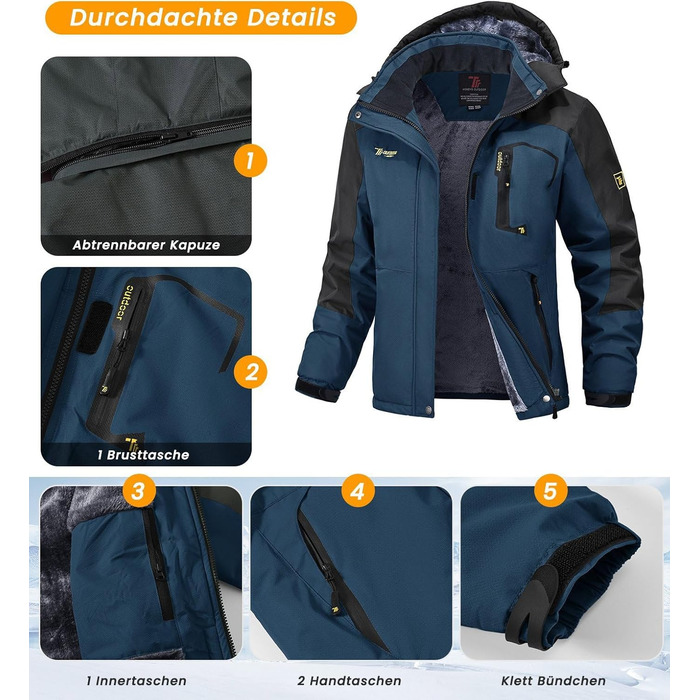 Зимова куртка Rdruko для жінок: водонепроникна, флісова, для сноуборду та лижного спорту, вітрозахисна, дихаюча (Джинсова блакитна, XXL)