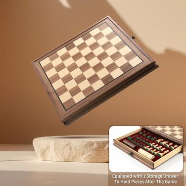 Магнітний шаховий та шашки з горіхового дерева – 2-в-1 набір, з ящиком для зберігання, 2 фігури для шашок, 24 шашкових фігури – дерев'яний шаховий набір для дітей та дорослих