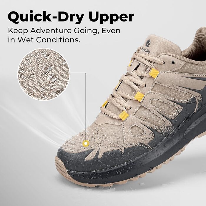 Черевики для хайкінгу FitVille Extra Weit для чоловіків, водонепроникні, трекінгові півчеревики, Outdoor, з підтримкою склепіння стопи, розмір 40-50 (45 EU Weit), світло-коричневий, темно-сірий