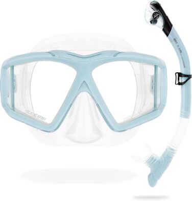 Маска для снорклінгу та дайвінгу Cressi Horizon Unisex з 4 окремими лінзами, або комплект маска+трубка Scilla Top Dry Combo для обмеженого дихання, прозорий/блакитний