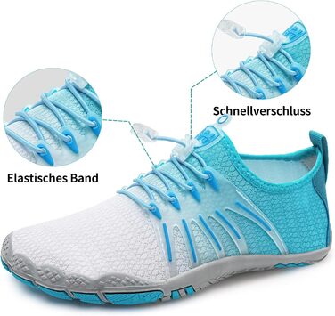 WateLves Барфути жіночі та чоловічі водяні та пляжні шльопанці, кросівки для трейлраннінгу та фітнесу, швидко сохнуть, з антиковзкою підошвою та широкою передньою частиною, білий, помаранчевий (градієнт білий-блакитний), 37 EU