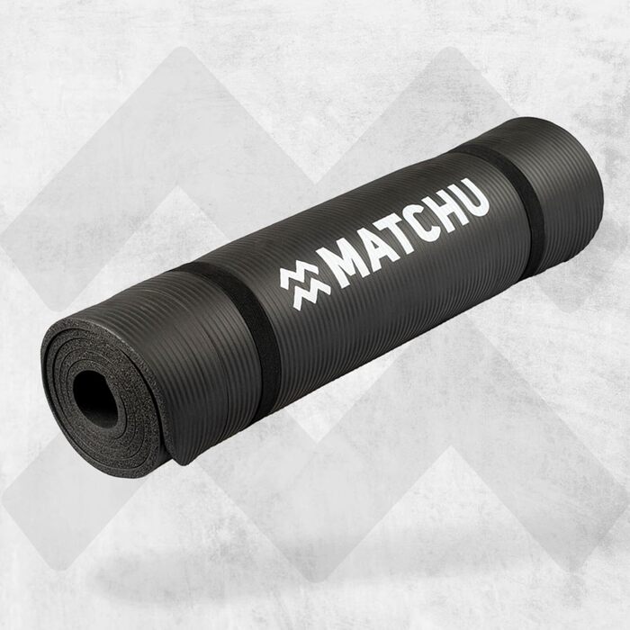 Килимок для фітнесу, йоги та спорту MATCHU 180x60x1 см, NBR, чорний + Ремінець для перенесення