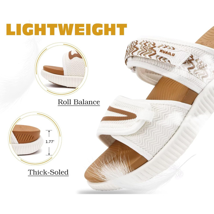 Спортивні сандалі KuaiLu жіночі з м'якою устілкою, ортопедичні, для туризму та відпочинку, білі/хакі, 39 EU