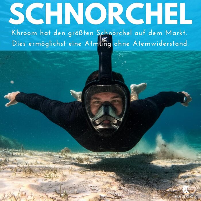 Маска для снорклінгу Khroom Seaview Pro для дорослих, повнолицьова, біла (L/XL) - безпечна CO2 захист