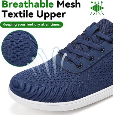 Легкі та зручні кросівки для бігу та тренувань Barfußschuhe: дихаючі, з широкою передньою частиною, антиковзаючі, для чоловіків та жінок (36 EU, Темно-синій)
