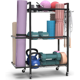 Стійка для йогаматів та спортивних матів, 3 яруси, металева, порошкове покриття, 35.1 x 14.9 x 44.2 см, портативна, економія місця, 3 шт.