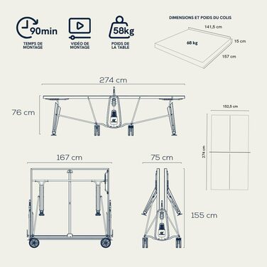 Стіл для тенісу Cornilleau 400X: складаний, вуличний, стійкий до погодних умов, блакитний/сірий, з меламіновою плитою 5 мм