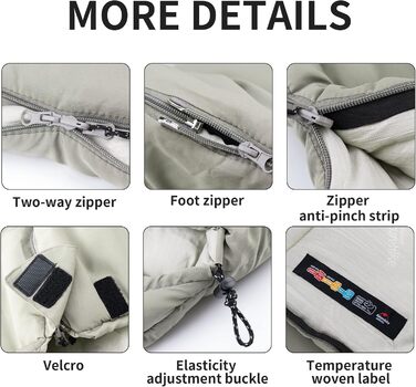 Спальний мішок Naturehike бавовняний з капюшоном, 3-сезонний, легкий, портативний, з'єднуваний, наповнювач M180/M300, сірий