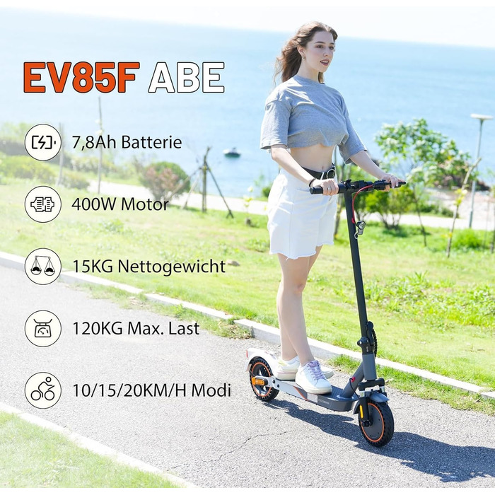 Електросамокат EVERCROSS EV85F з допуском до доріг, складаний, для дорослих, 400 Вт, акумулятор 7,8Аг, вага 15 кг, навантаження до 120 кг, подвійне гальмо, два амортизатори, з APP