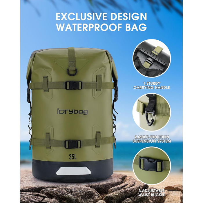 Водонепроникний рюкзак IDRYBAG 35L/55L для подорожей, каякінгу, SUP та плавання