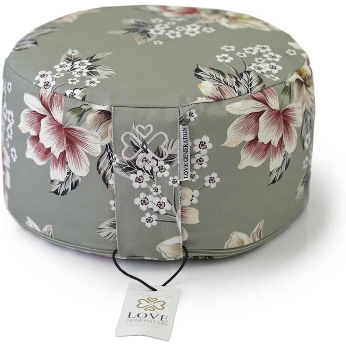 Йога-подушка Love Generation Vintage Flowers, кругла, 30 см, регульована висота до 15 см, наповнювач гречане лушпиння, знімний бавовняний чохол