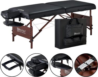 Складаний масажний стіл Master Massage Del Ray 76 см з підсвіткою, дерев'яний, чорний, для косметології, масажу та терапії