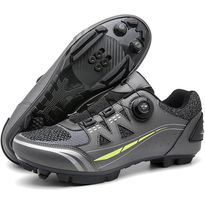 Велосипедні черевики MTB для чоловіків та жінок, сумісні з SPD, з шипами, дихаючі, зносостійкі, сірі (43 EU)