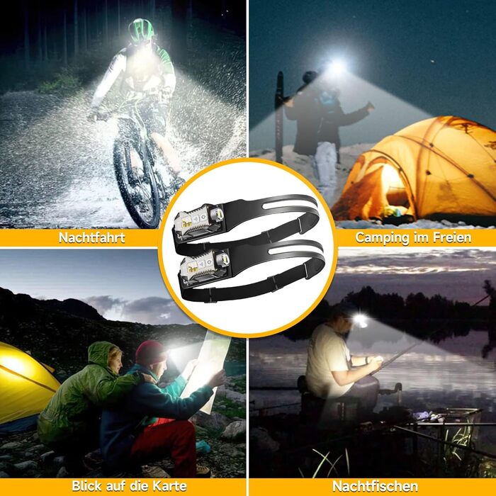 Налобний ліхтар Foleto, 2 шт., перезаряджається, 230° світловий потік, знімається, з датчиком руху, 9 режимів для кемпінгу, риболовлі, бігу та хайкінгу