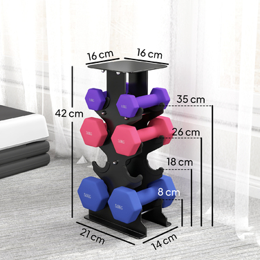 Набір гантелей 3 пари, короткі гантелі з підставкою для зберігання, неслизькі ручки, 1-5 кг, шестигранні