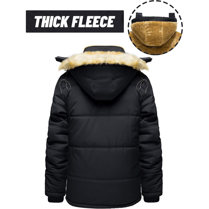 Чоловіча зимова куртка TACVASEN: водонепроникна, вітронепроникна, з капюшоном, чорна, 3XL