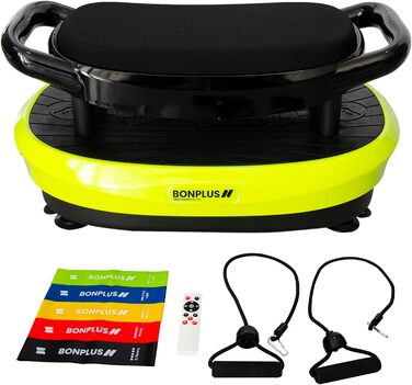 Віброплатформа Bonplus BP з сидінням для фітнесу: схуднення, тонізування м'язів, 3000 тренувань, базові вправи, еластичні стрічки