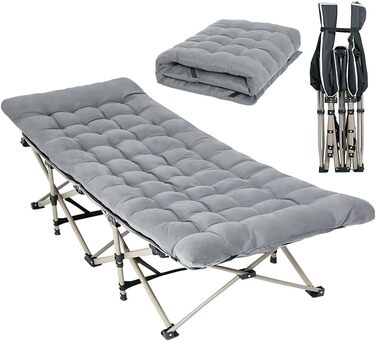 Розкладне ліжко-крісло для кемпінгу з матрацом, 176x64x37 см. Макс. вантажопідйомність 250 кг, з сумкою для перенесення. Підходить для відпочинку на природі, в саду, на пляжі та в подорожах.