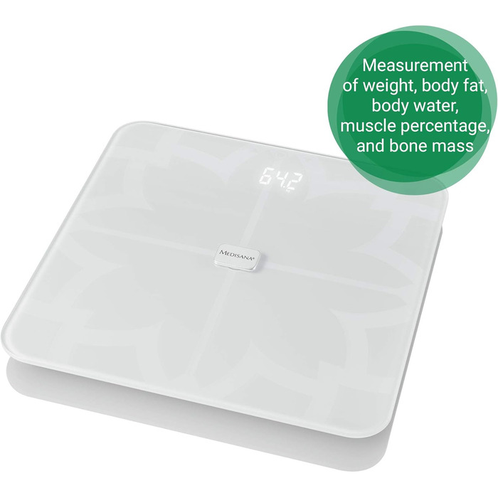 Medisana BS 450 Connect – цифрова вага для тіла, жирові та водні показники, аналіз м'язової маси й кісткової тканини, з додатком, чорна
